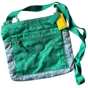 Rare Vintage Coach Getaway Signature Teal Blue Nylon Crossbody Bag